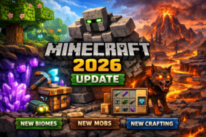 Minecraft 2026 update showing new biomes, mobs, and crafting