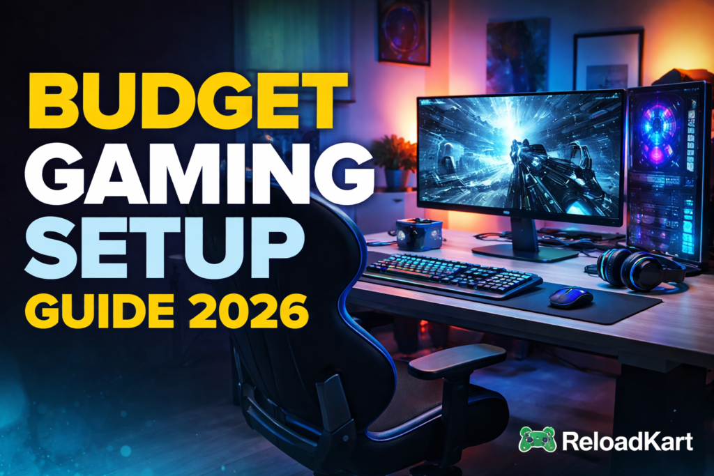 Budget gaming setup 2026 with RGB PC, monitor and gaming desk by Reloadkart