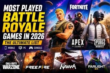 Most played battle royale games in 2026 including Fortnite, Apex Legends, PUBG Mobile, and Warzone
