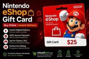 Nintendo eShop Gift Card Online with instant digital delivery from Reloadkart for Nintendo Switch games, DLC, and eShop purchases.