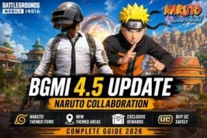 BGMI 4.5 Update 2026 featuring the Naruto collaboration with new gameplay features, exclusive rewards, Royale Pass, and BGMI UC guide
