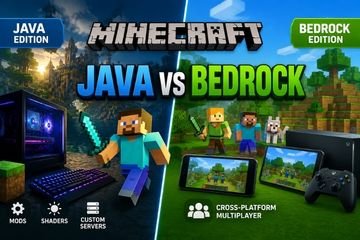 Minecraft Java vs Bedrock comparison showing Java Edition and Bedrock Edition differences