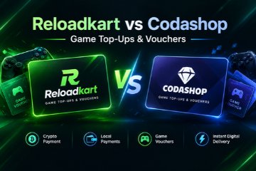 Reloadkart vs Codashop comparison thumbnail showing crypto payment and digital wallet icons for game top-ups