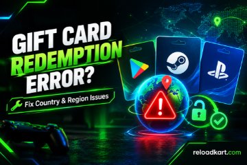 Gift card redemption error showing country and region restrictions for Google Play, Steam, and PlayStation Network cards.