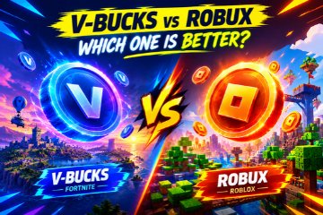 V-Bucks vs Robux comparison showing Fortnite and Roblox virtual currencies